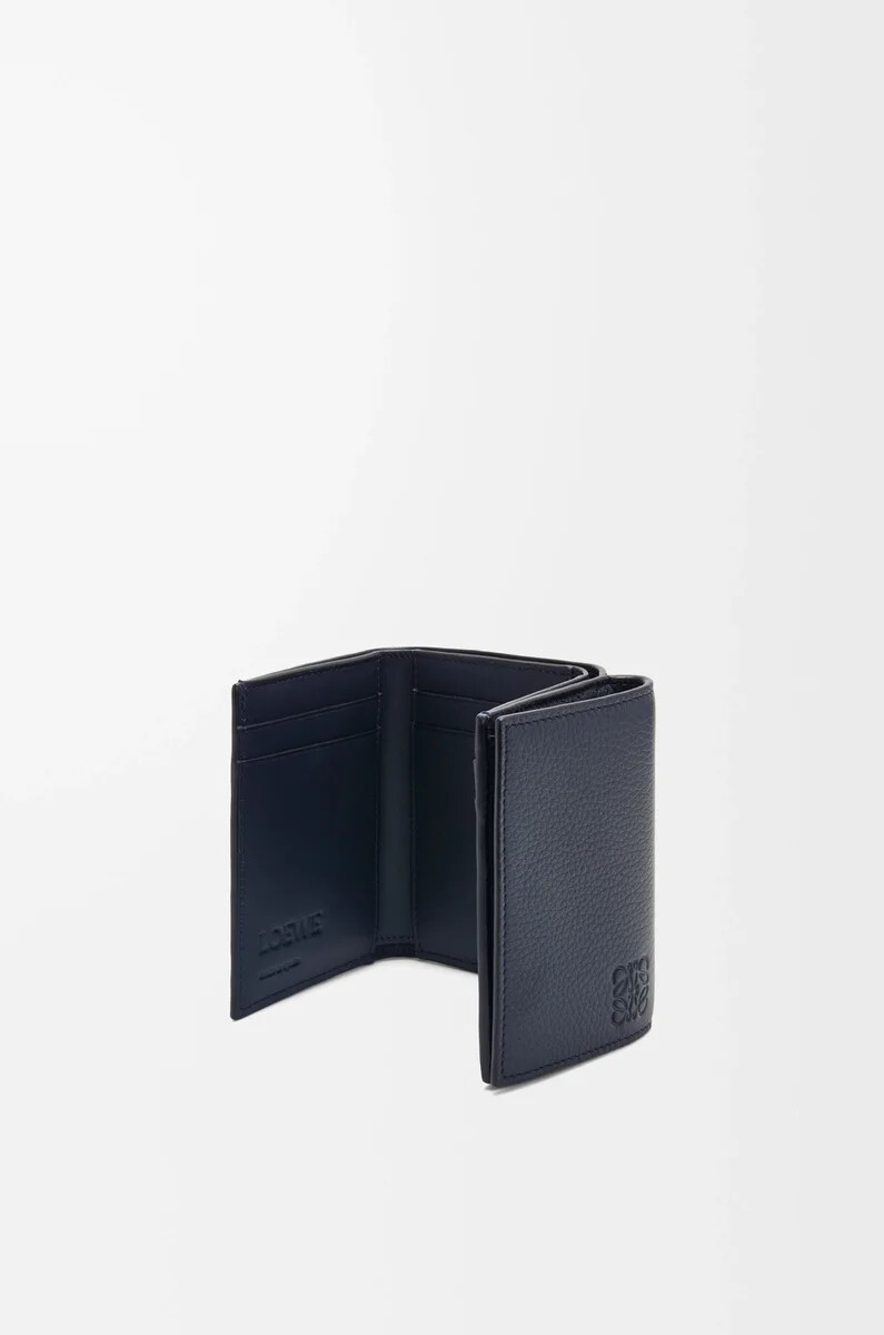 portafoglio trifold in morbida pelle di vitello grana deep navy