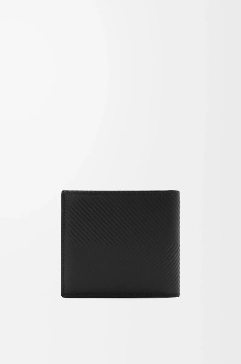 portafoglio portamonete bifold in pelle di vitello classica testurizzata nero