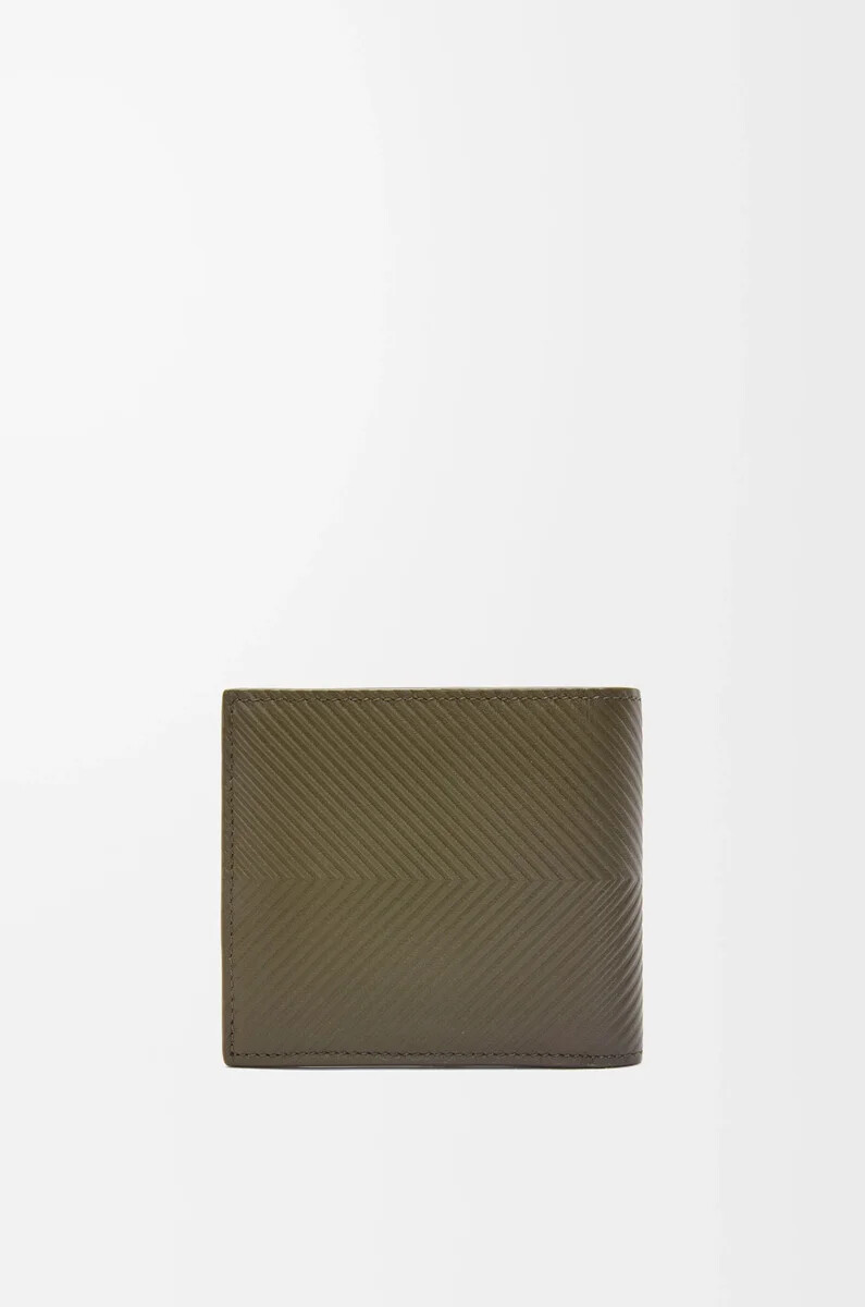 portafoglio portamonete bifold in pelle di vitello classica testurizzata color cachi scuro