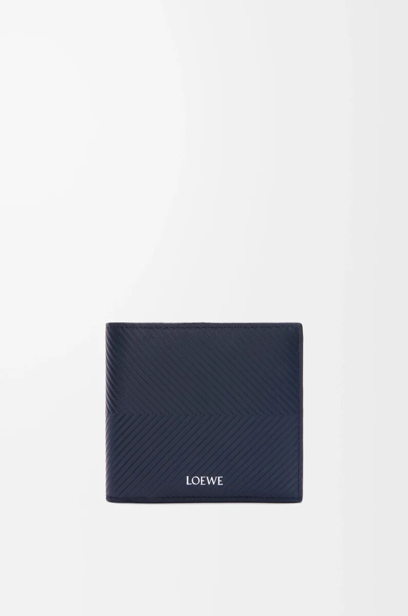 portafoglio portamonete bifold in pelle di vitello classica testurizzata deep navy