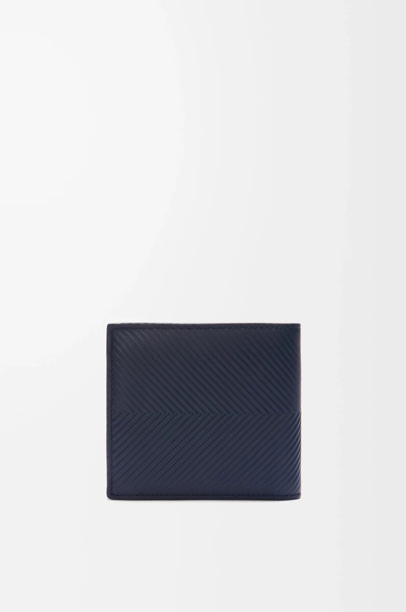 portafoglio portamonete bifold in pelle di vitello classica testurizzata deep navy