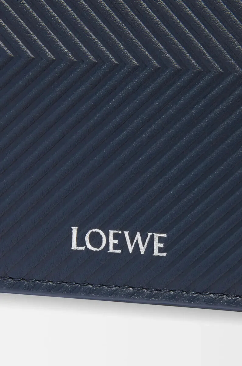 portafoglio portamonete bifold in pelle di vitello classica testurizzata deep navy