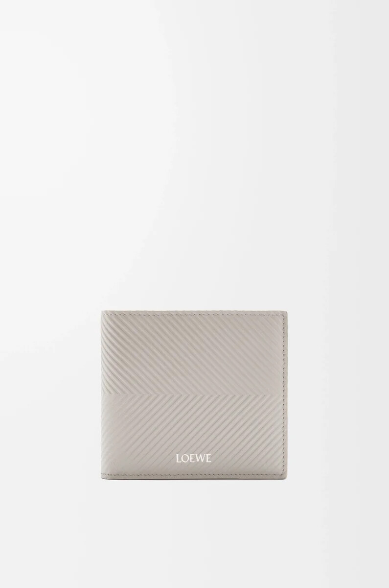 portafoglio portamonete bifold in pelle di vitello classica testurizzata shell grey