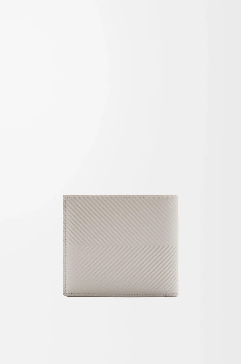 portafoglio portamonete bifold in pelle di vitello classica testurizzata shell grey