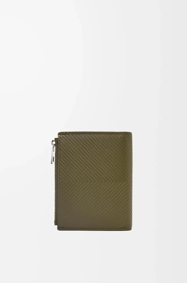 portafoglio sottile e compatto in pelle di vitello classica testurizzata dark khaki