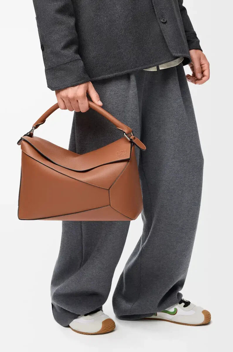 borsa puzzle edge grande in pelle di vitello classica tan