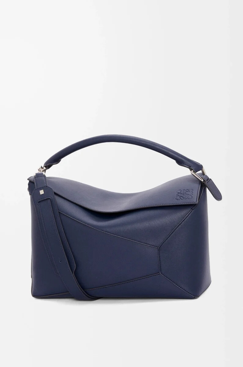borsa puzzle edge grande in pelle di vitello classica abyss blue