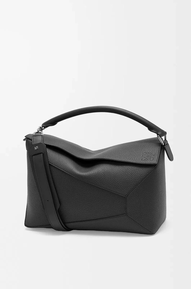 borsa puzzle edge grande in pelle di vitello granata nero
