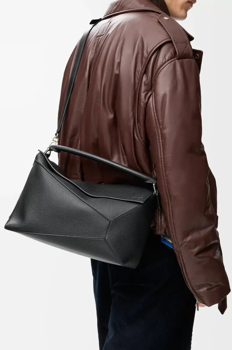 borsa puzzle edge grande in pelle di vitello granata nero