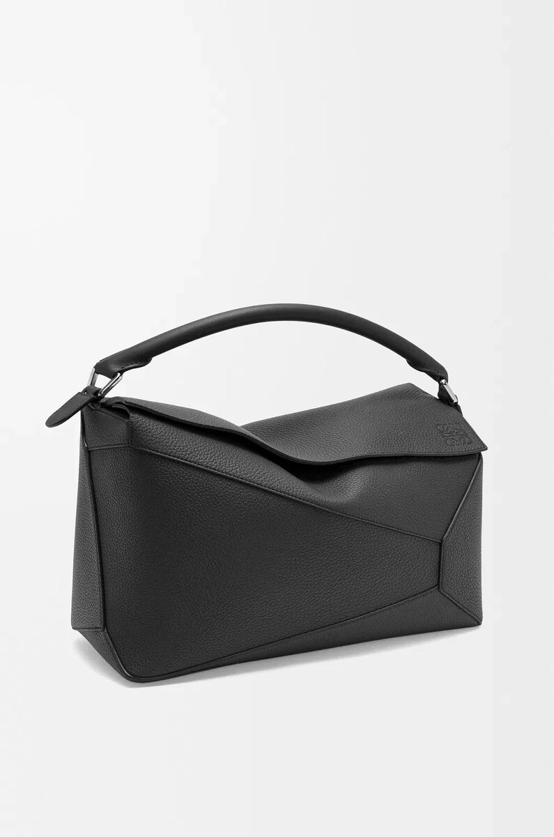borsa puzzle edge grande in pelle di vitello granata nero