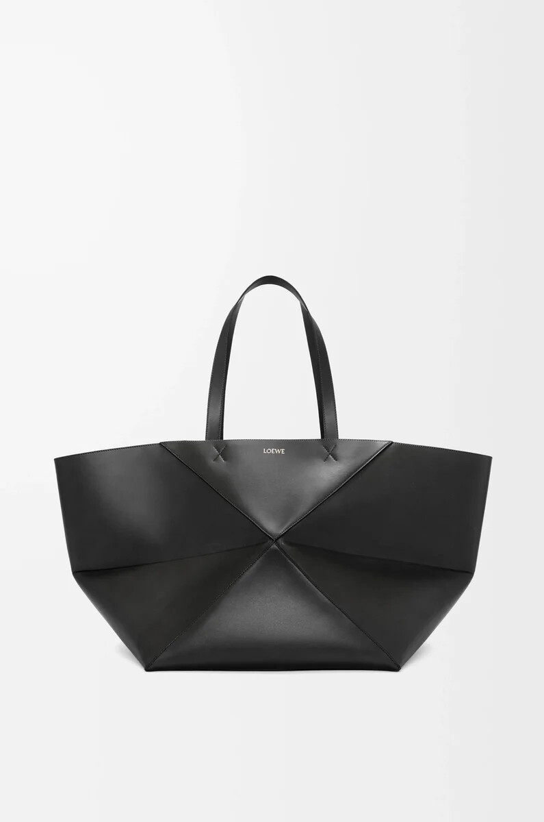 borsa tote xxl puzzle fold in pelle di vitello lucida nero