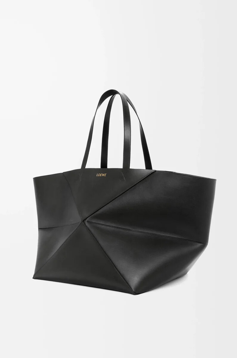borsa tote xxl puzzle fold in pelle di vitello lucida nero