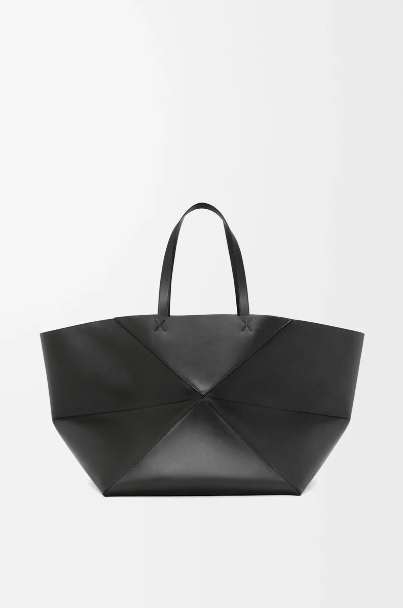 borsa tote xxl puzzle fold in pelle di vitello lucida nero