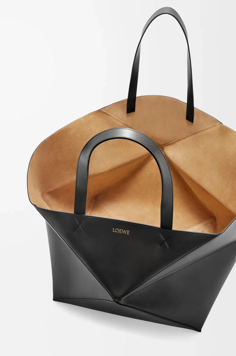 borsa tote xxl puzzle fold in pelle di vitello lucida nero