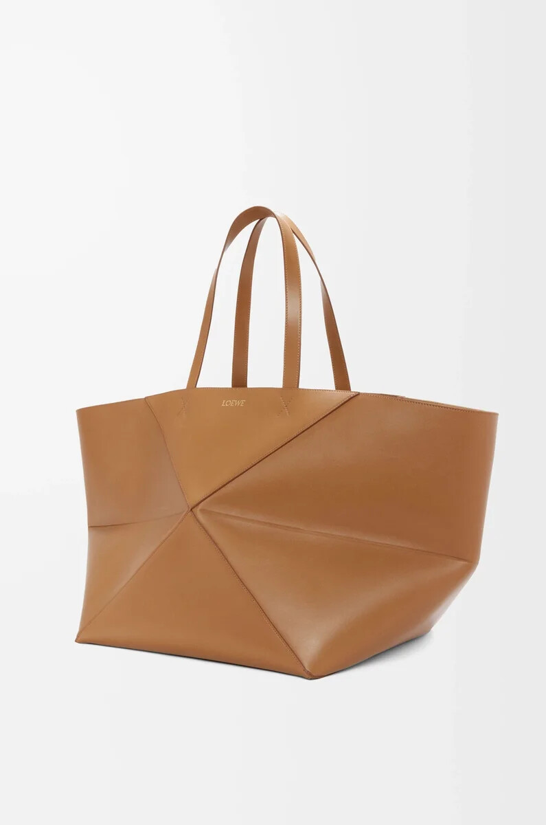 borsa xxl puzzle fold in pelle di vitello lucida oak