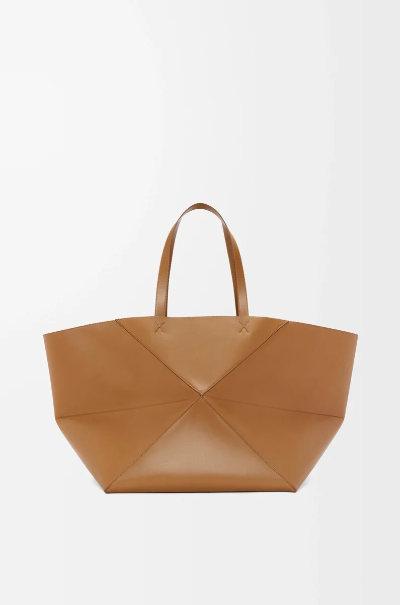 borsa xxl puzzle fold in pelle di vitello lucida oak