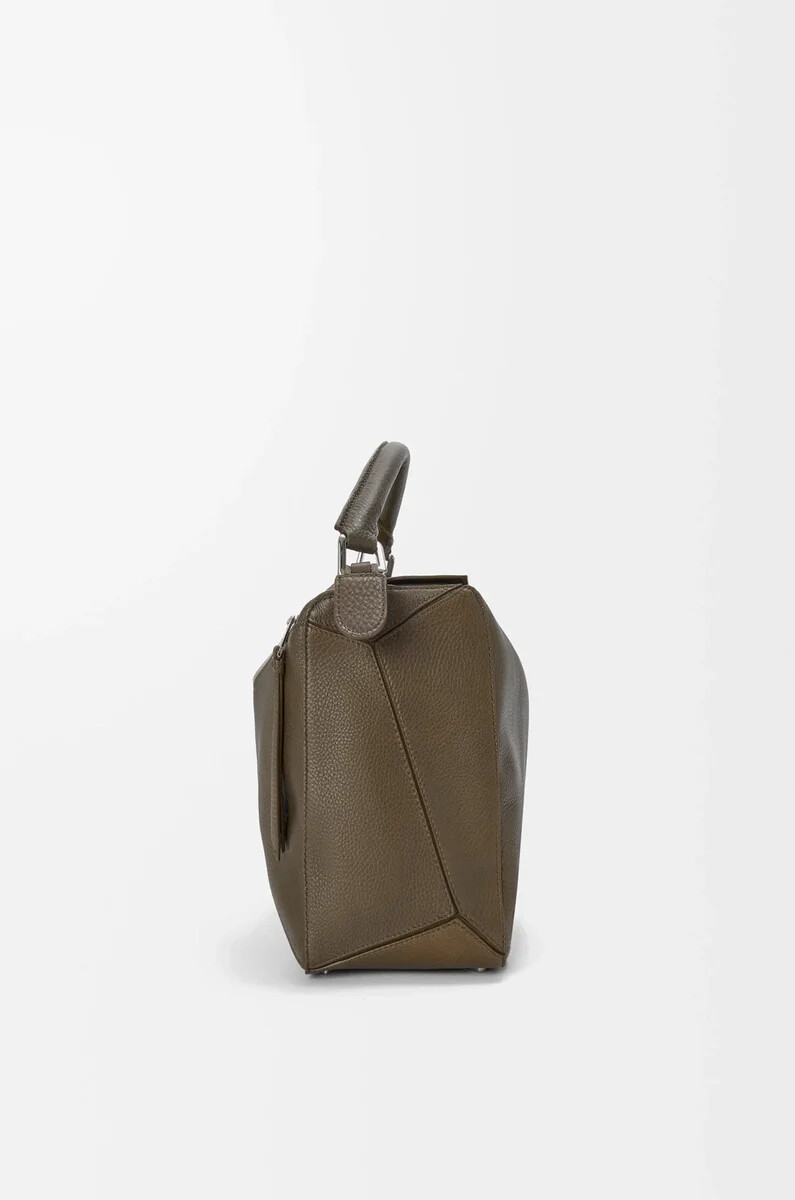 borsa puzzle grande in morbida pelle di vitello grana tundra