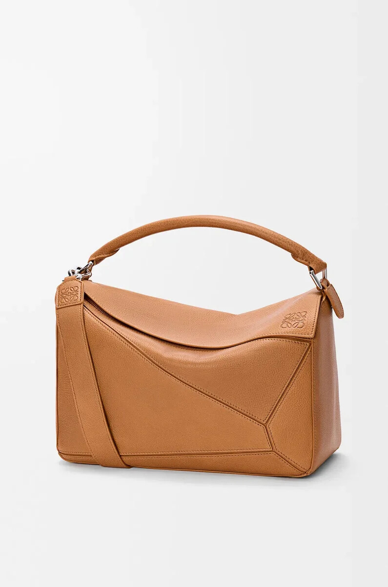borsa puzzle grande in morbida pelle di vitello grana light canyon brown