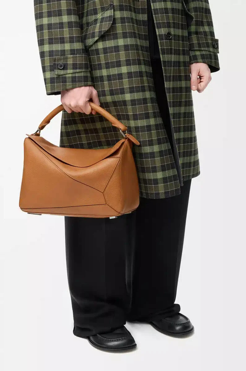 borsa puzzle grande in morbida pelle di vitello grana light canyon brown