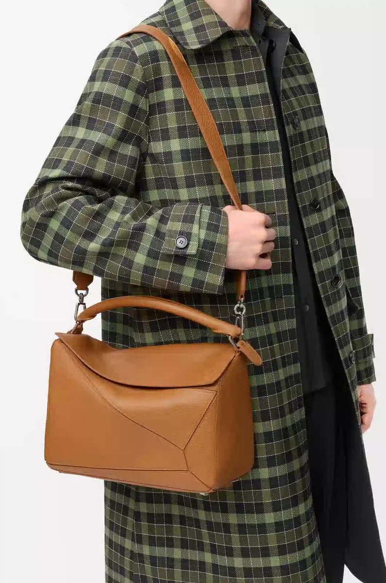 borsa puzzle grande in morbida pelle di vitello grana light canyon brown