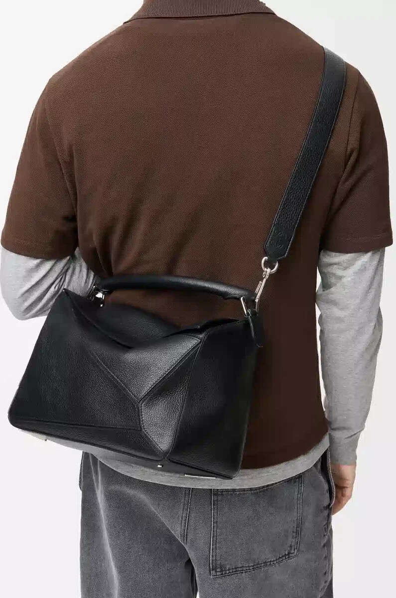 borsa puzzle grande in morbida pelle di vitello granata nero