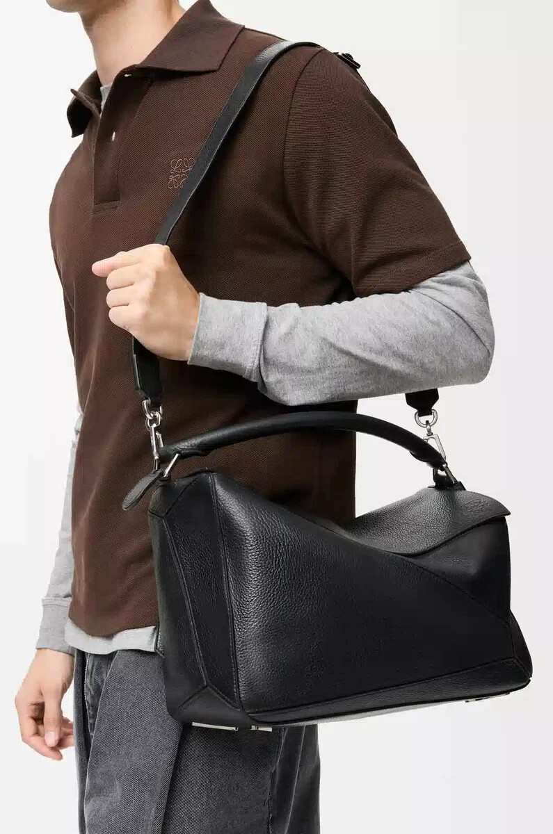 borsa puzzle grande in morbida pelle di vitello granata nero