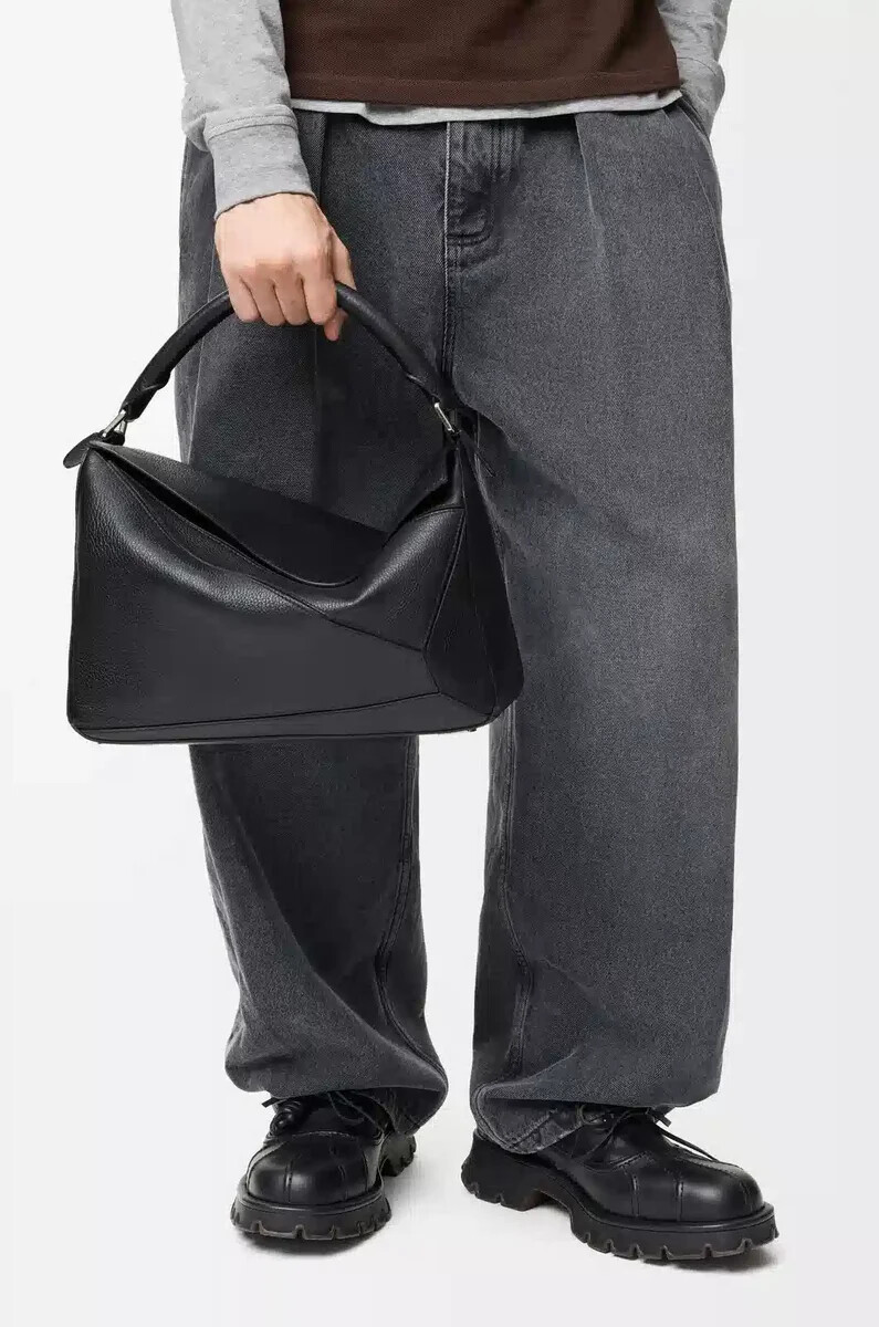 borsa puzzle grande in morbida pelle di vitello granata nero