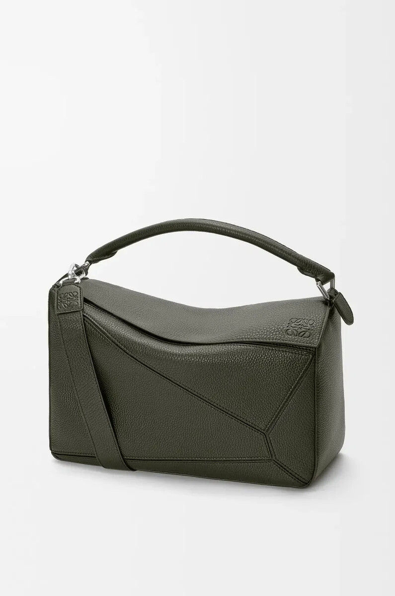 borsa puzzle grande in morbida pelle di vitello granata color cachi scuro