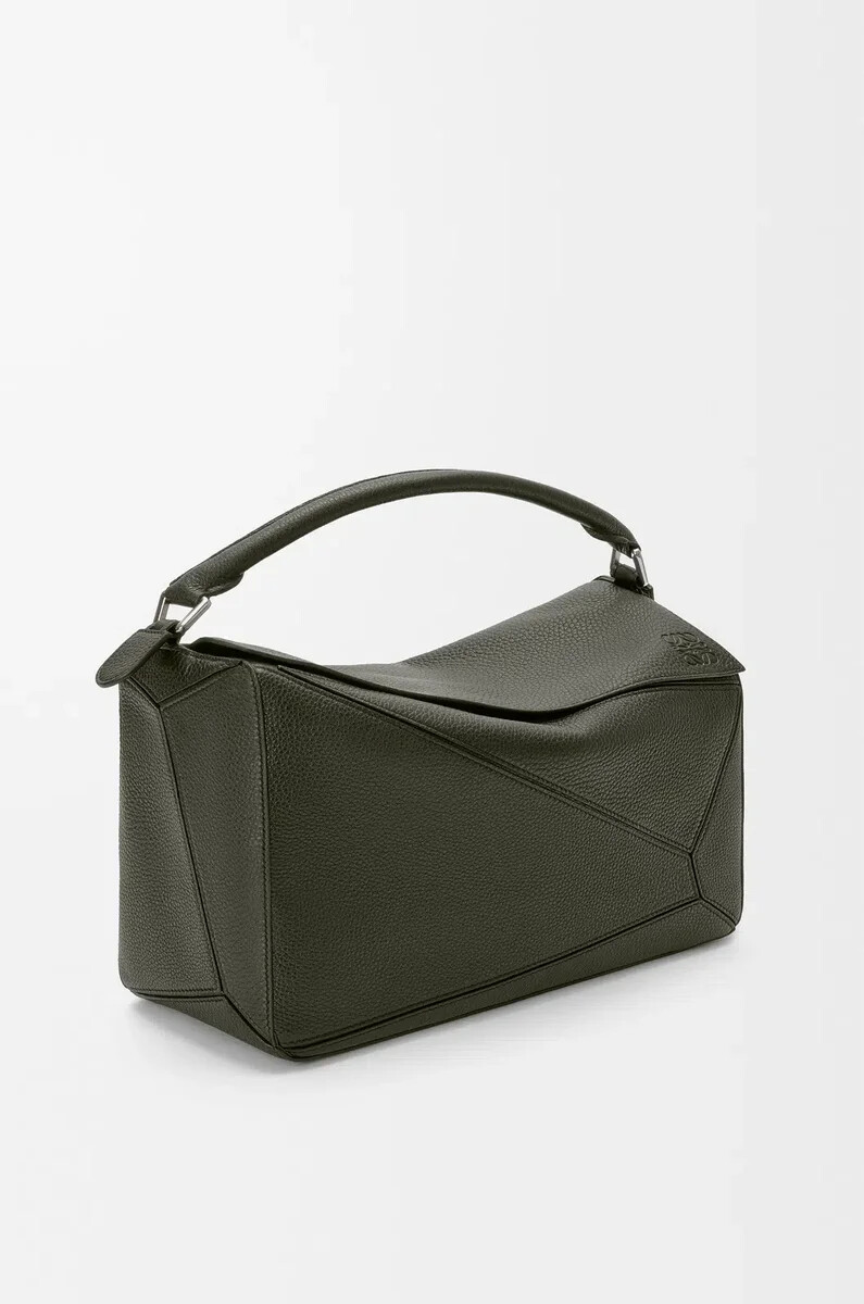 borsa puzzle grande in morbida pelle di vitello granata color cachi scuro