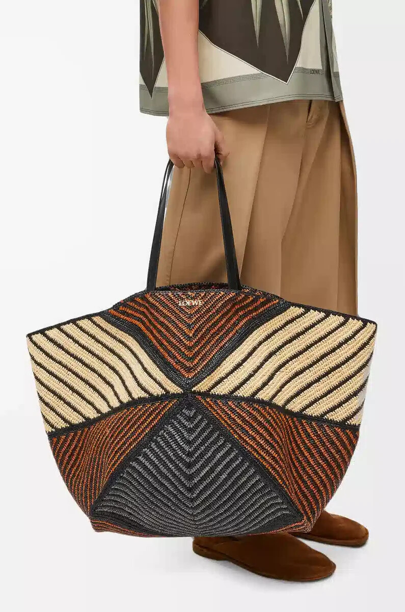 borsa pieghevole xxl puzzle in rafia naturaleoro miele