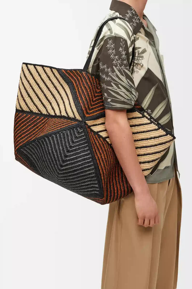 borsa pieghevole xxl puzzle in rafia naturaleoro miele