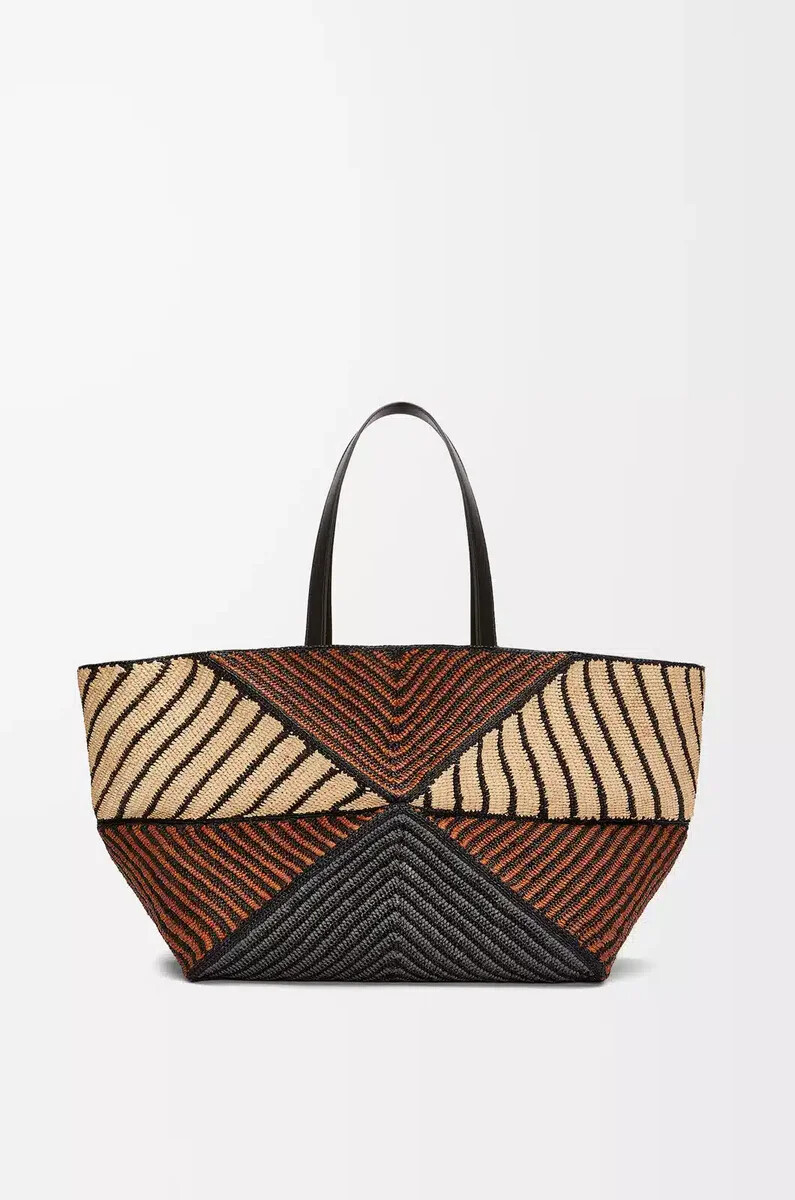 borsa pieghevole xxl puzzle in rafia naturaleoro miele