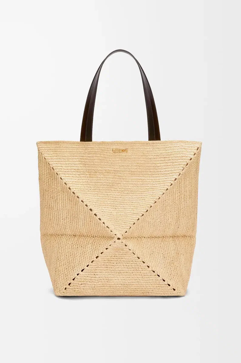 borsa xl puzzle fold in rafia naturalenero