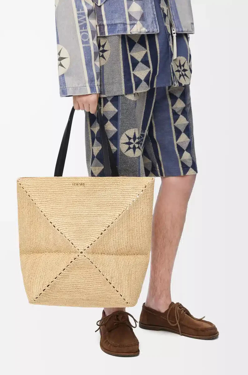 borsa xl puzzle fold in rafia naturalenero