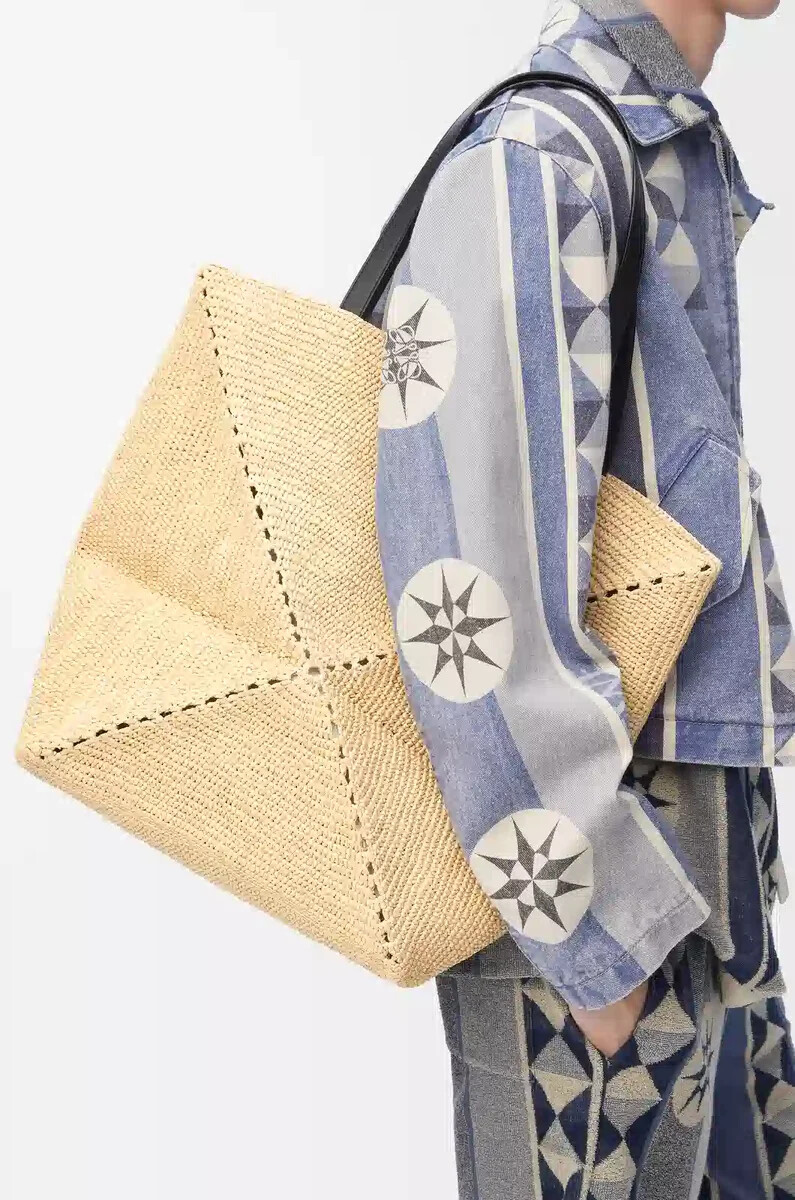borsa xl puzzle fold in rafia naturalenero