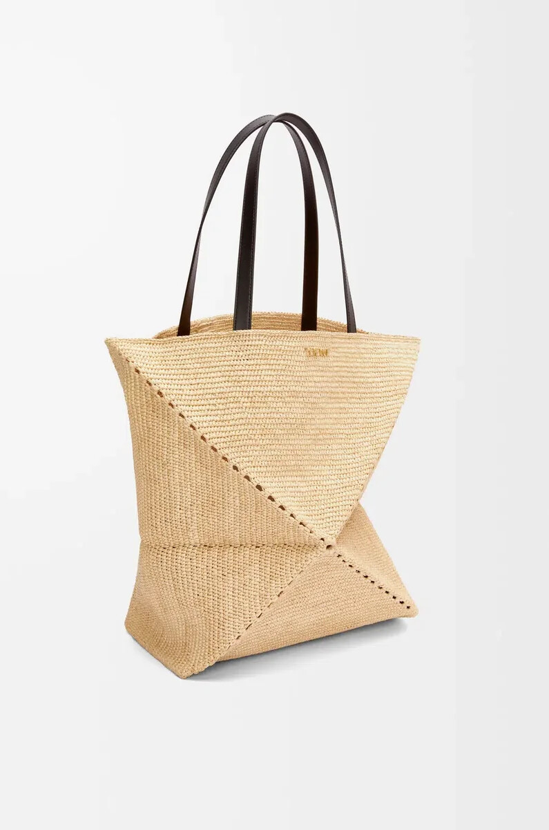 borsa xl puzzle fold in rafia naturalenero