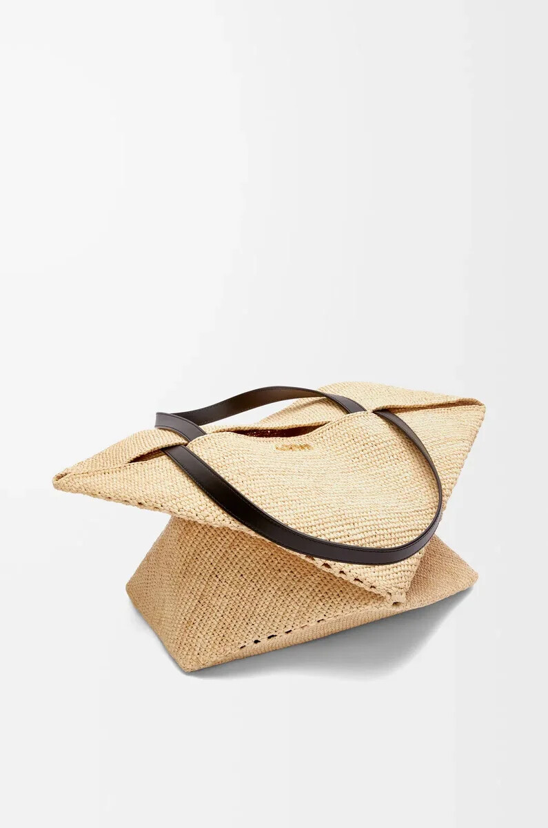 borsa xl puzzle fold in rafia naturalenero