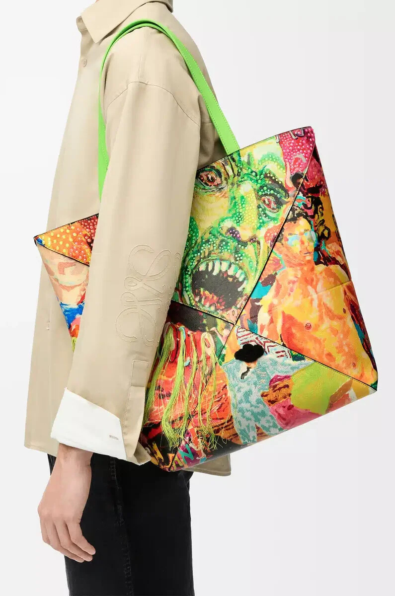 borsa tote xl puzzle fold in pelle di vitello classica vivid greenmulticolor