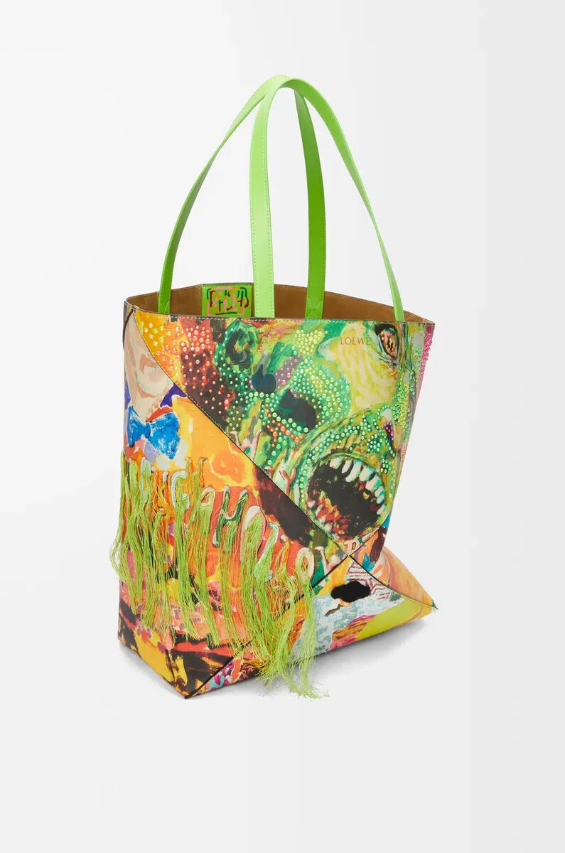 borsa tote xl puzzle fold in pelle di vitello classica vivid greenmulticolor