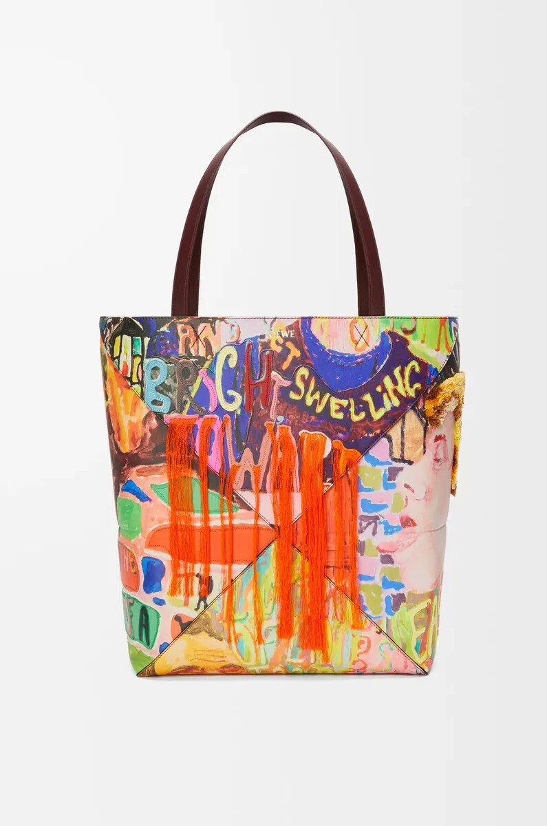 borsa xl puzzle fold in pelle di vitello classica borgogna scuromulticolore