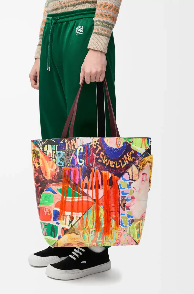 borsa xl puzzle fold in pelle di vitello classica borgogna scuromulticolore