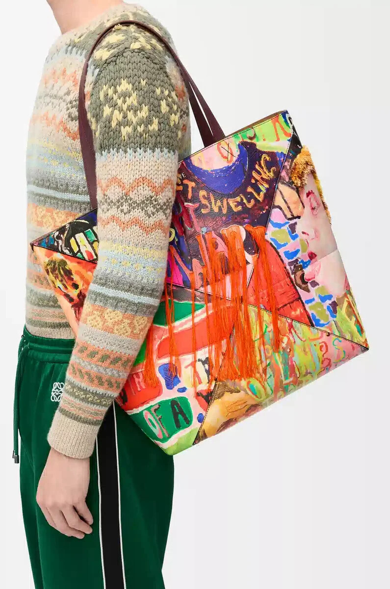 borsa xl puzzle fold in pelle di vitello classica borgogna scuromulticolore