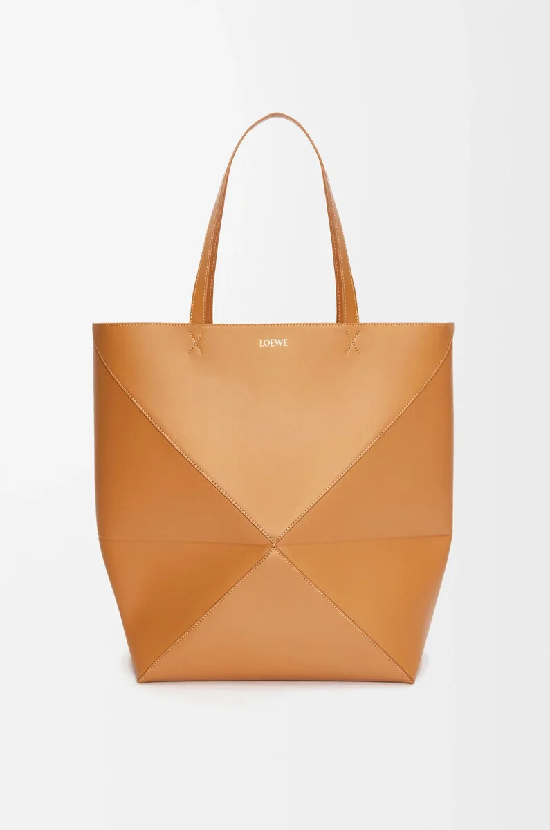 borsa xl puzzle fold in pelle di vitello lucida warm desert
