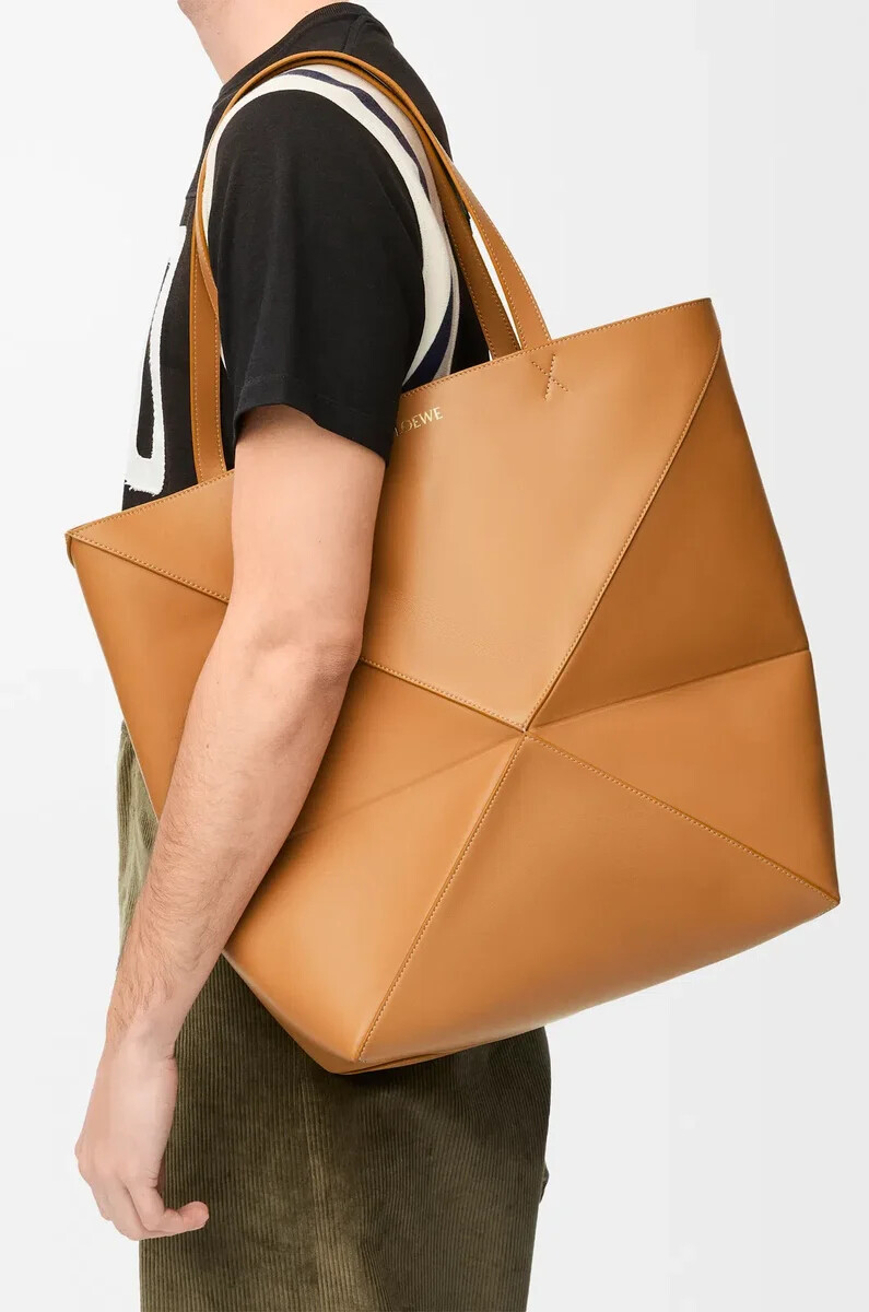 borsa xl puzzle fold in pelle di vitello lucida warm desert