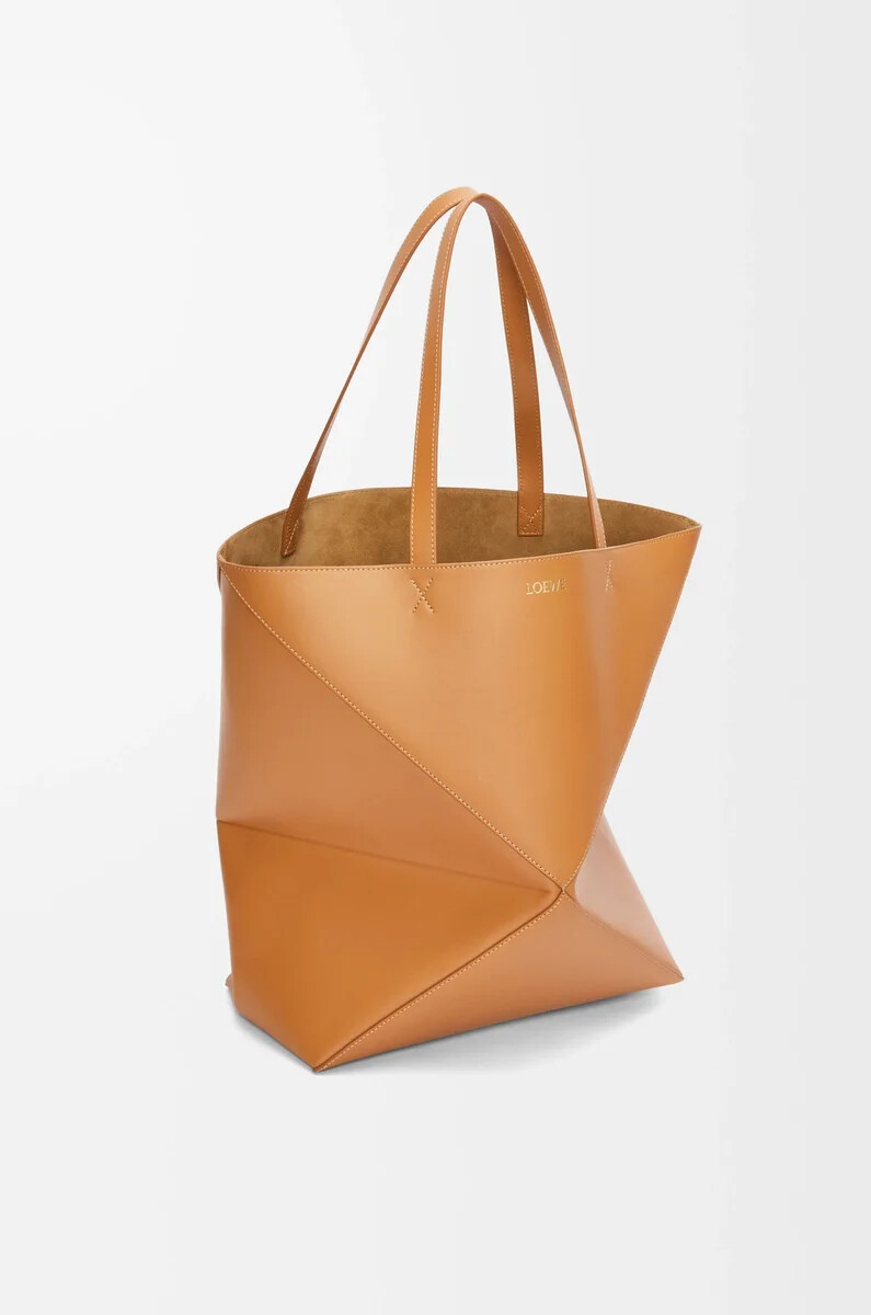 borsa xl puzzle fold in pelle di vitello lucida warm desert