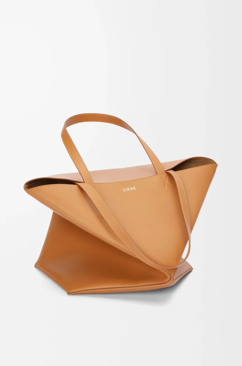 borsa xl puzzle fold in pelle di vitello lucida warm desert