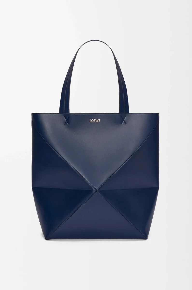 borsa xl puzzle fold in pelle di vitello lucida abyss blue