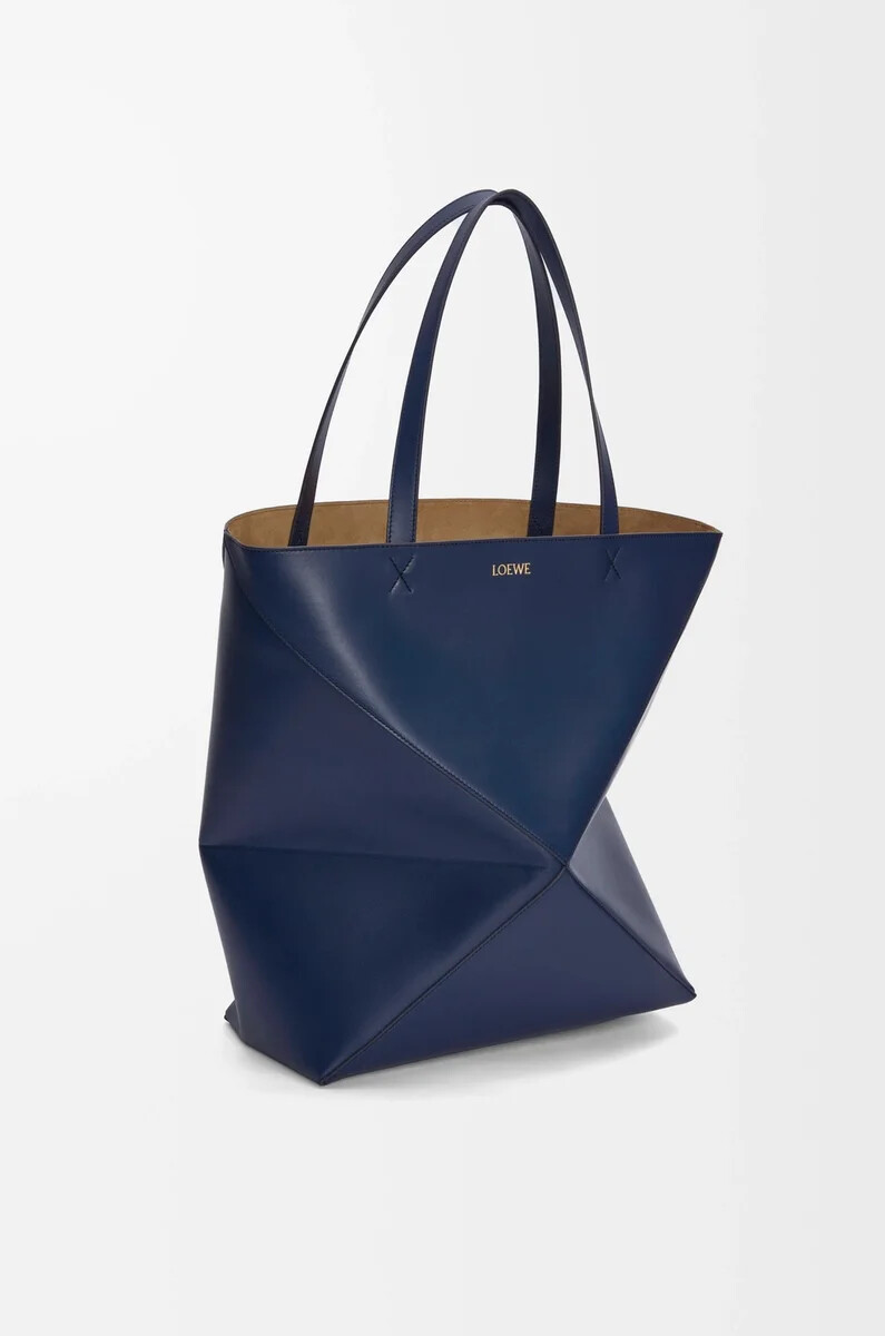 borsa xl puzzle fold in pelle di vitello lucida abyss blue