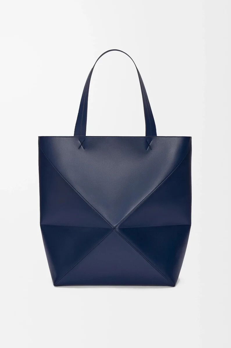 borsa xl puzzle fold in pelle di vitello lucida abyss blue