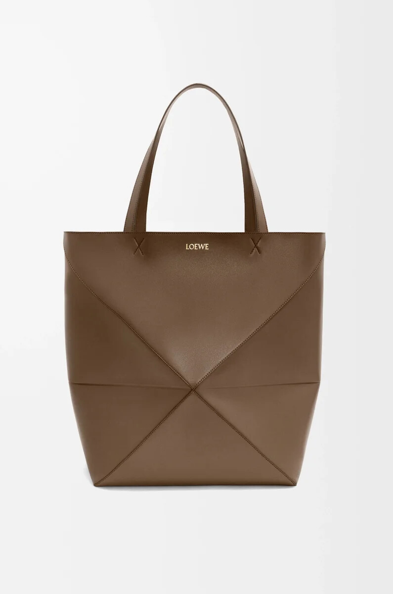 borsa xl puzzle fold in pelle di vitello lucida umber